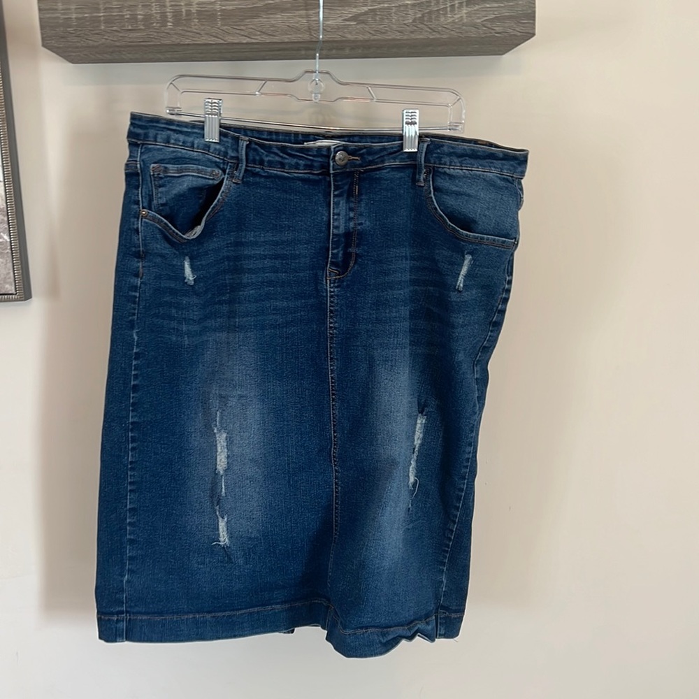Main Street exchange distressed jean skirt